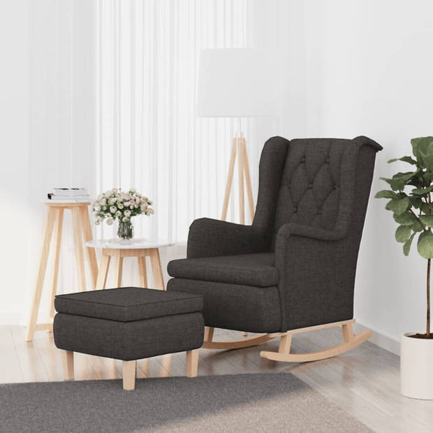 vidaXL Fauteuil met schommelpoten en voetenbank stof donkergrijs