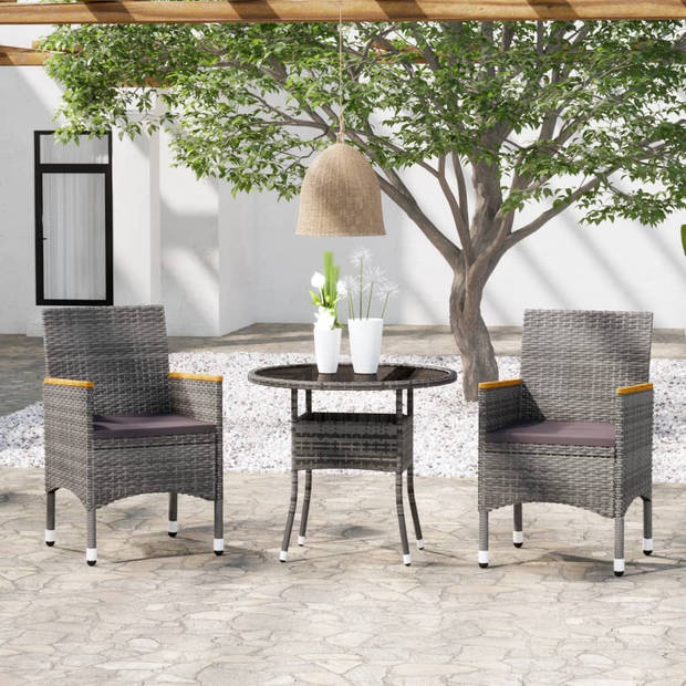 vidaXL 3-delige Tuinset poly rattan grijs