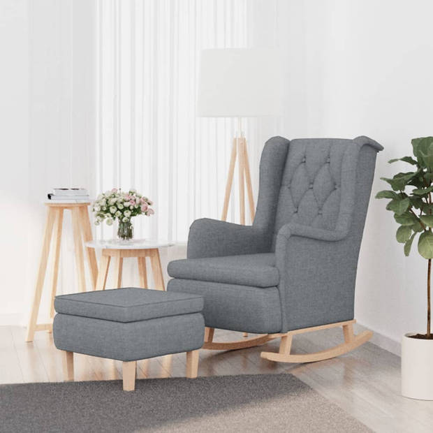 vidaXL Fauteuil met schommelpoten en voetenbank stof lichtgrijs