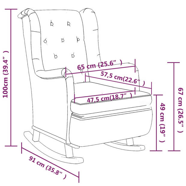 vidaXL Fauteuil met schommelpoten en voetenbank stof lichtgrijs