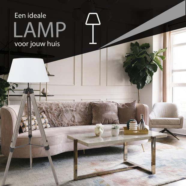 MaxxHome Vloerlamp Lilly - Leeslamp - Driepoot - Hout -145 cm - E27 - LED - 40W