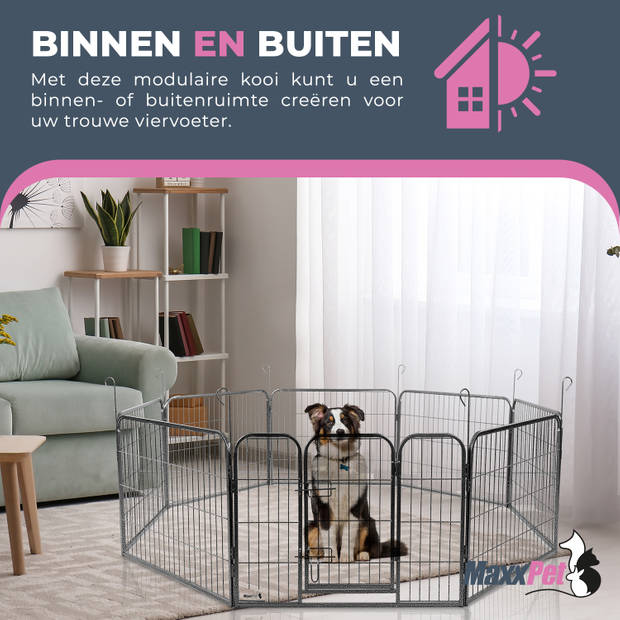 MaxxPet Puppyren - Hondenbench - Hondenren- Puppyren met 16 kennelpanelen - Staal - 80 x 100cm