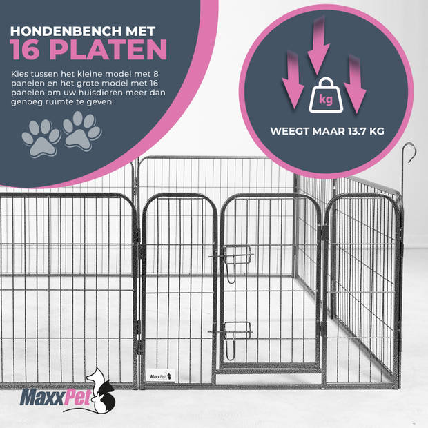 MaxxPet Puppyren - Hondenbench - Hondenren- Puppyren met 16 kennelpanelen -Staal -80 x 60 cm