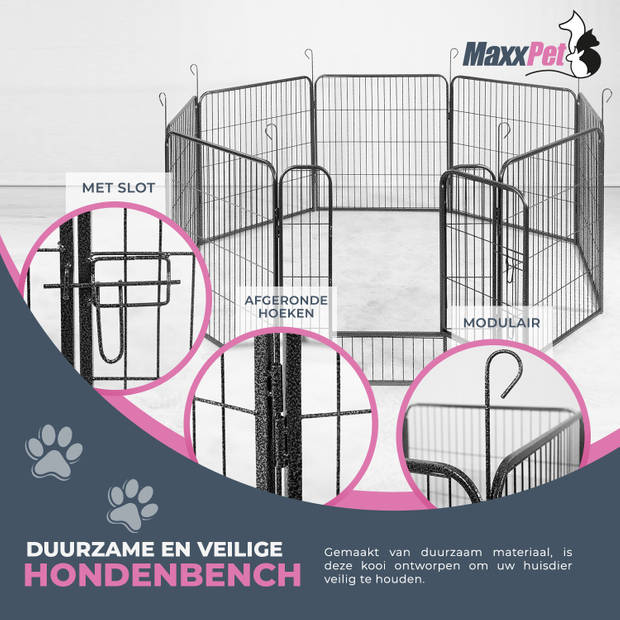 MaxxPet Puppyren - Hondenbench - Hondenren- Puppyren met 16 kennelpanelen- Staal - 80 x 80 cm