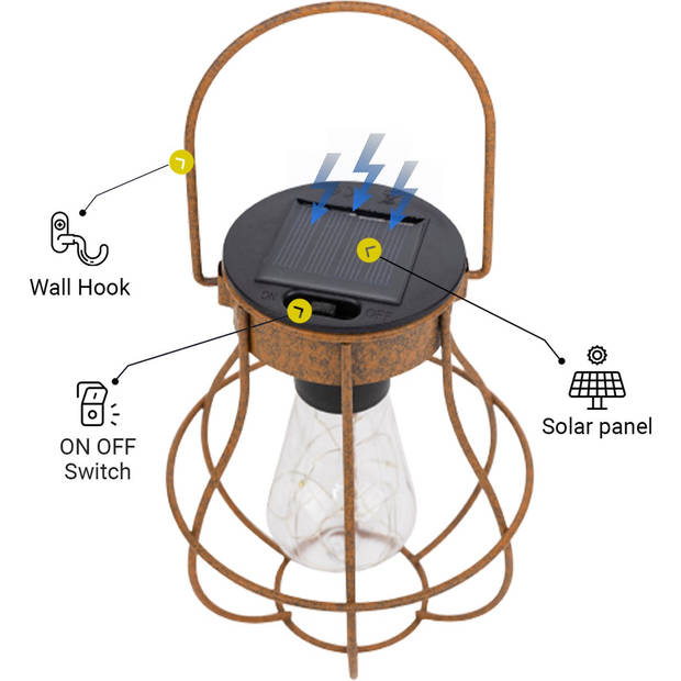 MaxxGarden Solar Tafellamp en Wandlamp met Sensor - Lantaarn met Wandhaak - 2 stuks