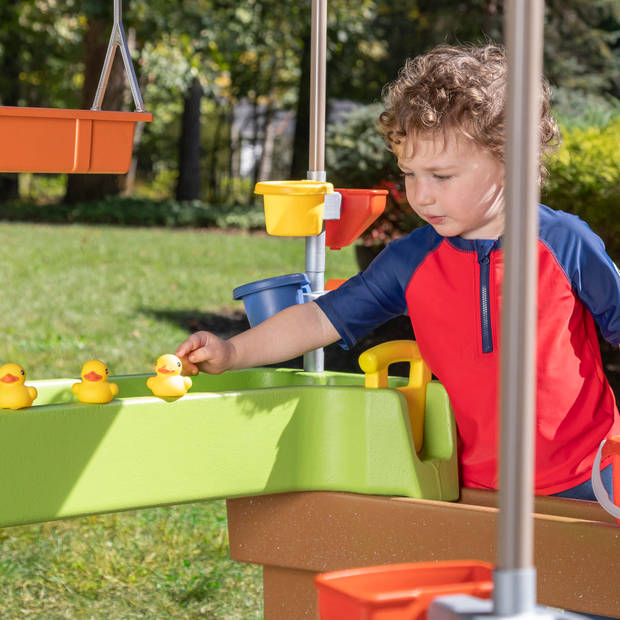 Step2 Pump & Splash Shady Oasis speelhuisje met waterspeelgoed Kunststof patio voor kinderen met waterpomp, watertafel