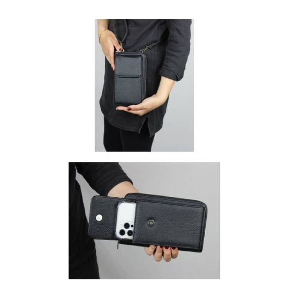 iBello portemonnee tasje met schouderband bruin telefoontasje dames Anti-skim RFID festival tas Portemonnee voor mobiel