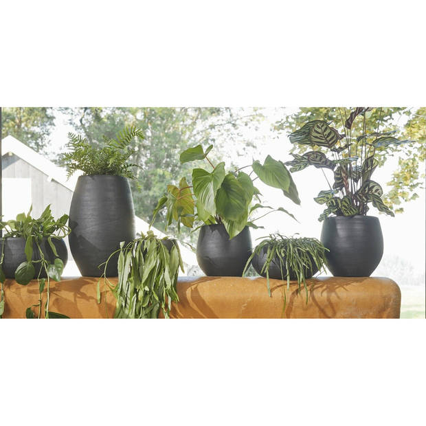 Mica Decorations Plantenpot - zwart - mat - keramiek - 29 x 25 cm - Plantenpotten