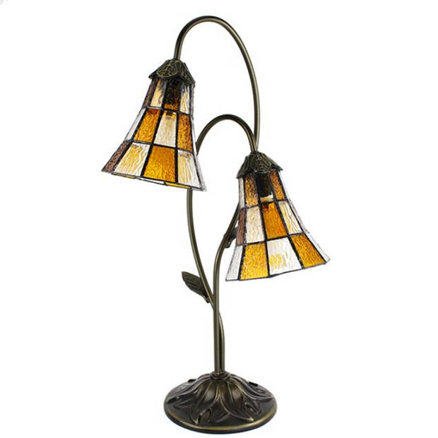 LumiLamp Tiffany Tafellamp 35x18x61 cm Beige Bruin Kunststof Glas Tiffany Bureaulamp Beige Tiffany Bureaulamp