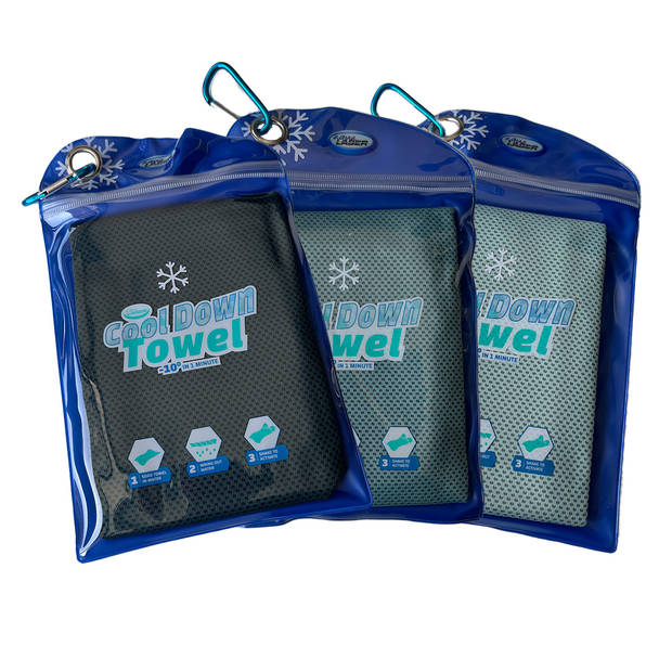 Cool Down Towel, Mint/Groen/Petrol, Set van 3, Cooling, Verkoelende handdoek