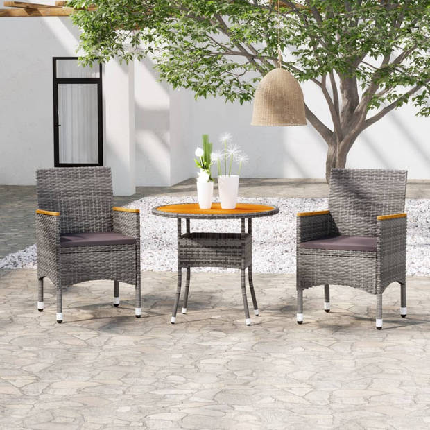 vidaXL 3-delige Tuinset poly rattan grijs