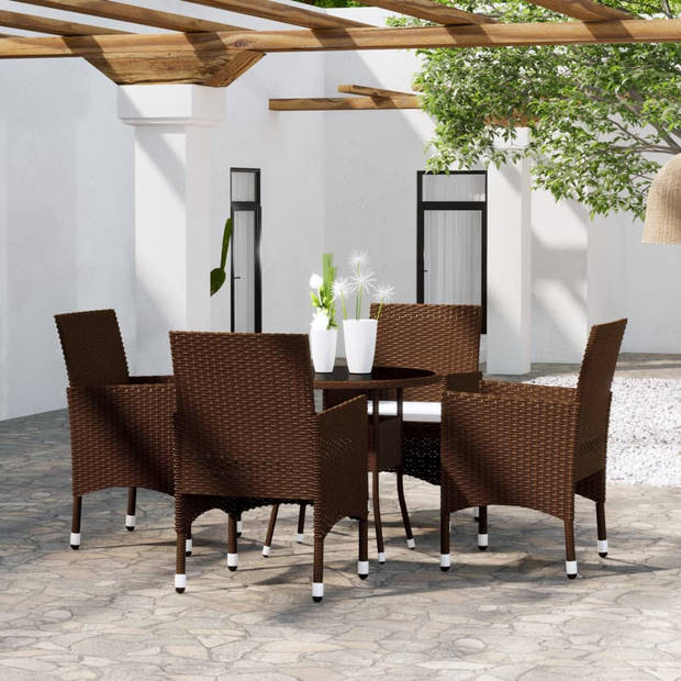 vidaXL 5-delige Tuinset poly rattan bruin