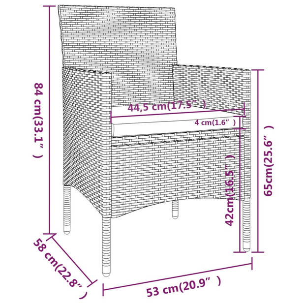 vidaXL 5-delige Tuinset poly rattan zwart