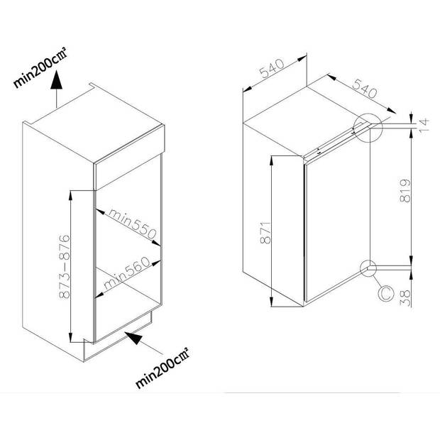 Inventum IKK0880S inbouw koelkast 88 cm sleep deur