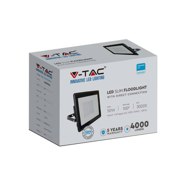 V-TAC VT-158 Zwarte LED Schijnwerpers - Samsung - IP65 - 50W - 4000 Lumen - 4000K - 5 Jaar