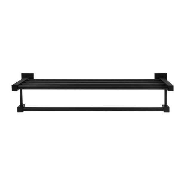 QUVIO Handdoekenrek wand met 1 stang + 1 plank - 58 cm - Aluminium - Zwart