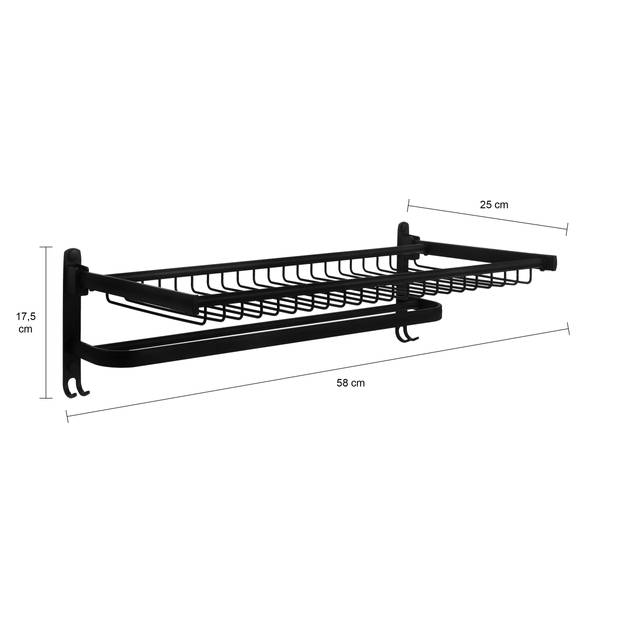 QUVIO Handdoekenrek wand met stang, plank en haakjes - 58 cm - Zwart