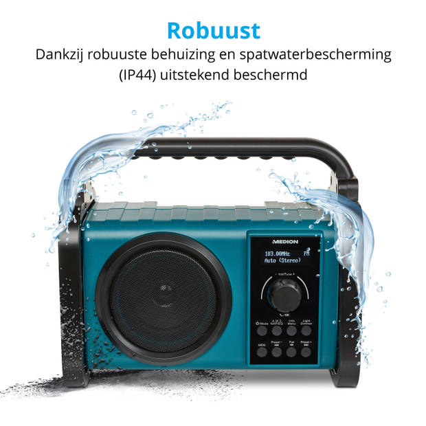 MEDION E66877 Bouwplaatsradio - DAB+/PLL FM-radio - Dot Matrix LC-display - Bluetooth 5.0 -spatwaterdicht (IP44) -