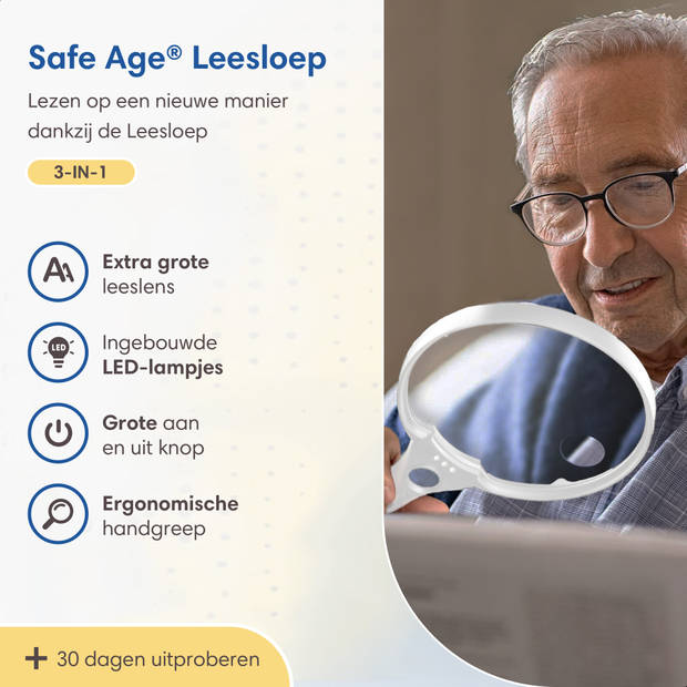 Safe Age Vergrootglas met verlichting – 3 x LED – 2x 4x 25x – Leesloep voor ouderen - Loeplamp met led voor volwassenen