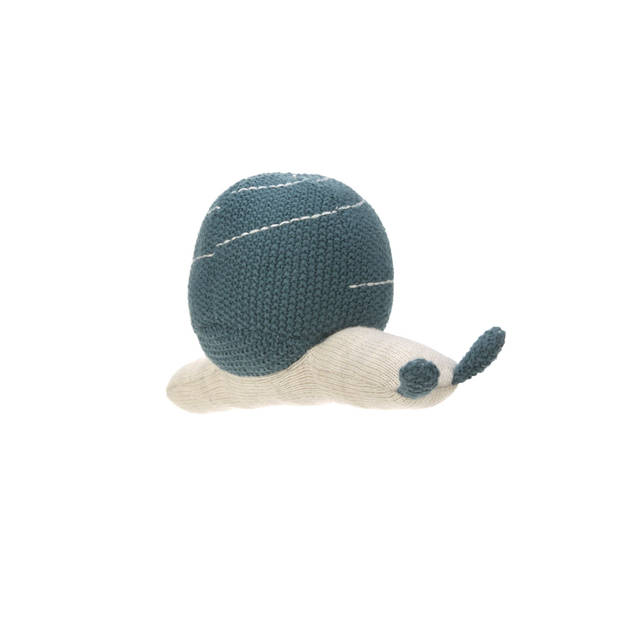Lässig gebreid speeltje en knuffel met rammelaar Garden Explorer Snail blue