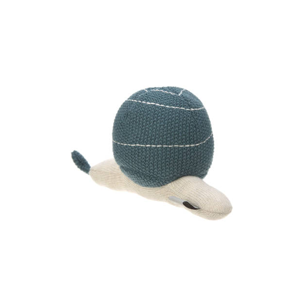 Lässig gebreid speeltje en knuffel met rammelaar Garden Explorer Snail blue