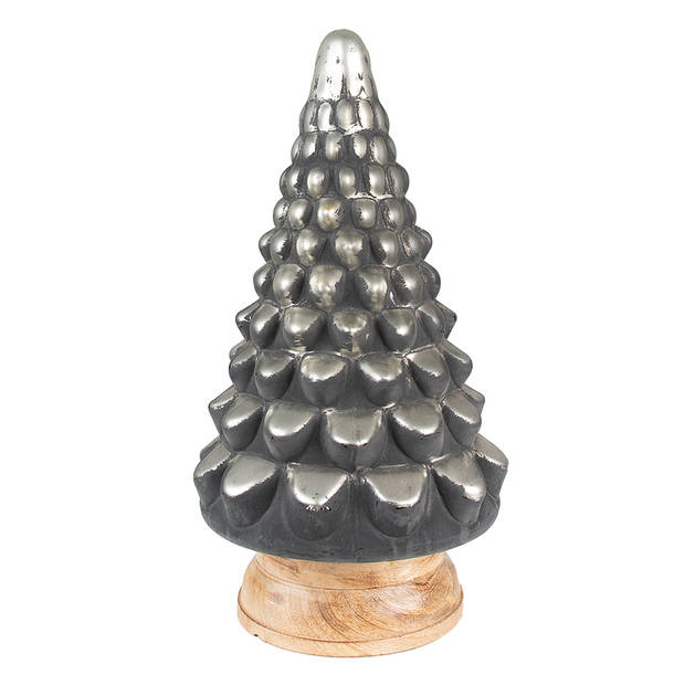 Clayre & Eef Kerstdecoratie Kerstboom 29 cm Grijs Hout Glas Decoratief Figuur Decoratieve Accessoires Woonaccessoires