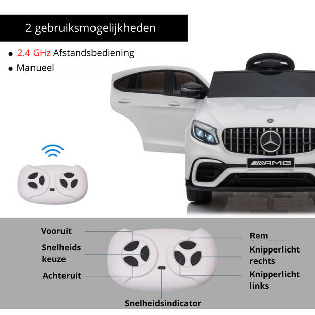 Elektrische kinderauto - Mercedes AMG - Afstandsbediening - Buitenspeelgoed - 2,5 tot 5 jaar - Wit - 115 x 70 x 55 cm