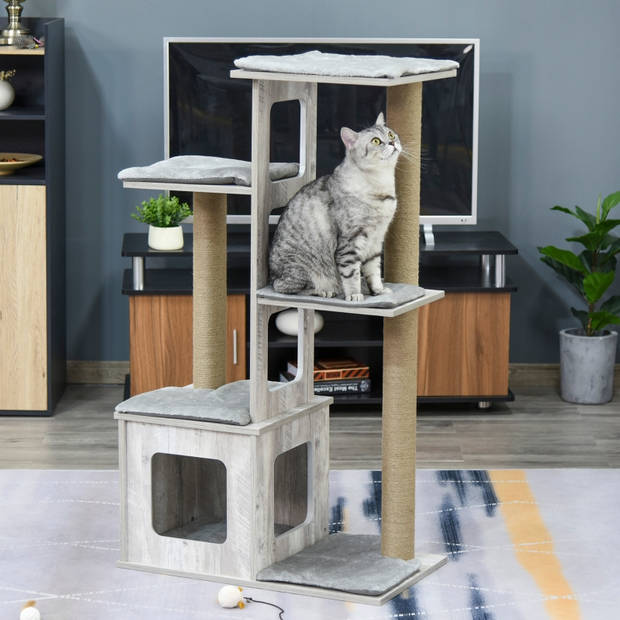 Krabpaal - Kattenspeeltjes - Kattenhuis - Katten - Grijs - 67 x 38.5 x 114 cm