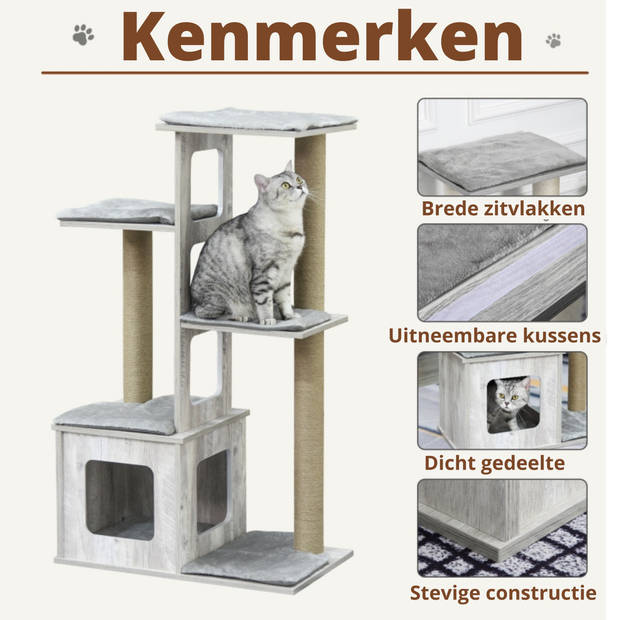 Krabpaal - Kattenspeeltjes - Kattenhuis - Katten - Grijs - 67 x 38.5 x 114 cm