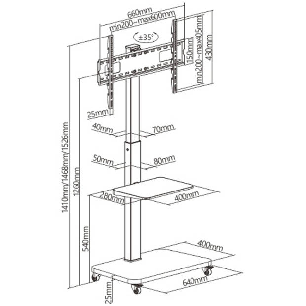TV standaard verrijdbaar - draaibaar - 37 inch tot 75 inch