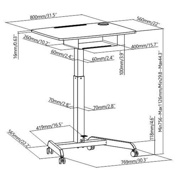 Zit sta bureau verrijdbaar - laptoptafel - verrijdbaar workstation - presentatie lessenaar