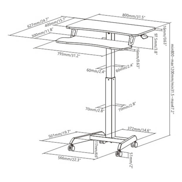 Bureau zit sta laptoptafel - verrijdbaar - hoogte verstelbaar