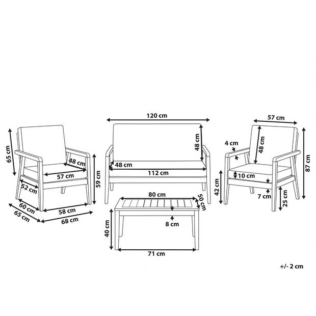 Beliani PALLANO - Loungeset-Lichte houtkleur-Acaciahout