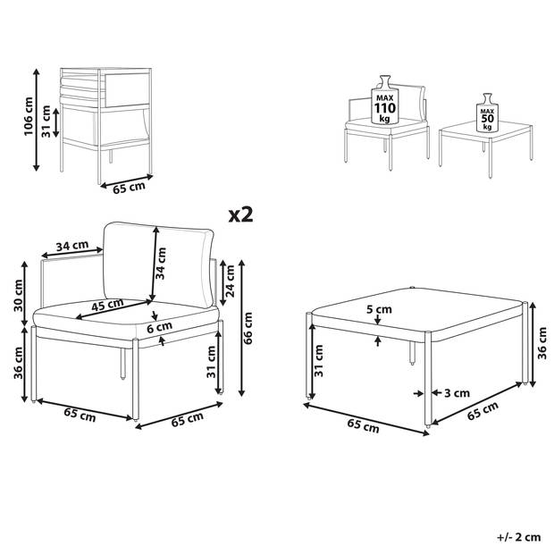 Beliani TERRACINA - Loungeset-Grijs-Aluminium