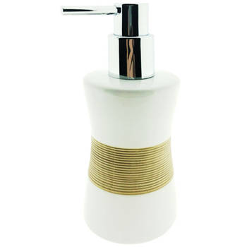 Arowell zeepdispenser keramiek met ribbels Wit/Zand Ø 8 x 17 cm