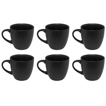 OTIX Koffiekopjes - Koffiemokken - Set van 6 - Koffietassen - Zwart - Mat - 240ml