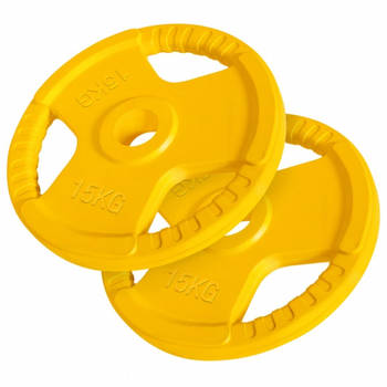 Gorilla Sports Halterschijven Set - Bundel - 30 kg (2 x 15 kg) - Gripper Gietijzer (rubber coating) - 50 mm