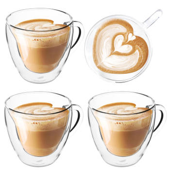 Dubbelwandig Cappuccino glas - Latte macchiato glas - Hartvormig- 250ml set van 4