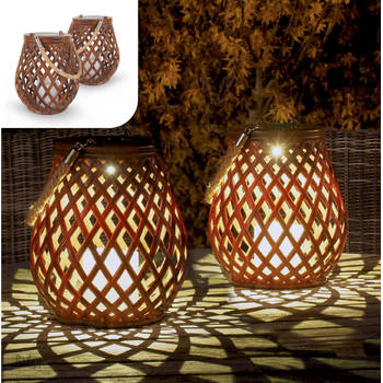 Gadgy Solar Lantaarn Basket - set van 2 - Solar Tuinverlichting dag/nacht Sensor - Tafellamp voor Binnen/Buiten - 21 cm