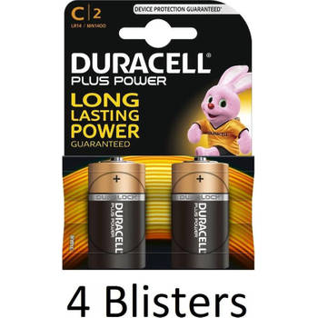 8 Stuks (4 Blisters a 2 st) Duracell Plus Power C batterijen