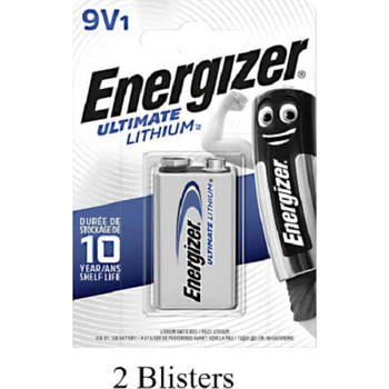 2 stuks (2 blisters a 1 stuk) Energizer Ultimate Lithium 9V blok Batterij / L522 e-block MN1604/6LR61