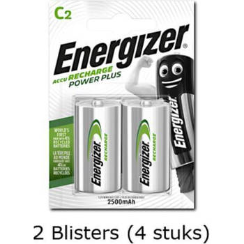 4 stuks (2 blisters a 2 stuks) Energizer C Power Plus Batterij HR14 oplaadbaar 1.2V 2500mAh rechargeable