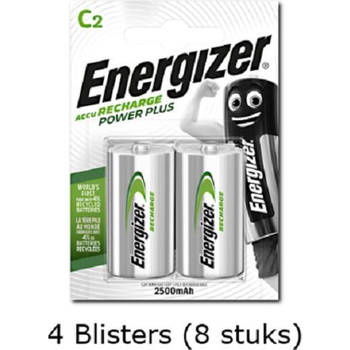 8 stuks (4 blisters a 2 stuks) Energizer C Power Plus Batterij HR14 oplaadbaar 1.2V 2500mAh rechargeable