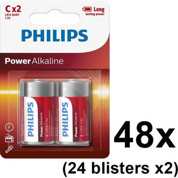 48 Stuks (24 Blisters a 2st) - Philips Power C/LR14 alkalinebatterij