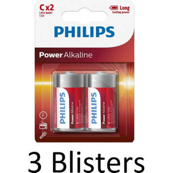 6 Stuks (3 blister a 2st) - Philips Power C/LR14 alkalinebatterij