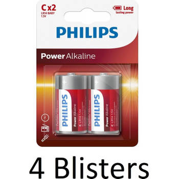 8 Stuks (4 blister a 2st) - Philips Power C/LR14 alkalinebatterij