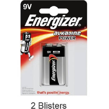 2 stuks (2 blisters a 1 stuk) Energizer Alkaline Power 9V Blok batterij