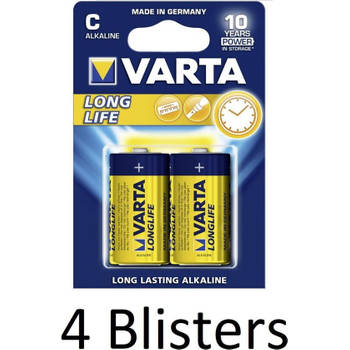 8 Stuks (4 Blisters a 2 st) Varta Longlife Extra C Wegwerpbatterij Alkaline