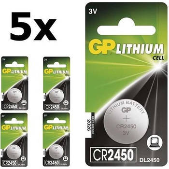 5 Stuks GP CR2450, DL2450, ECR2450 3V Lithium knoopcel batterij