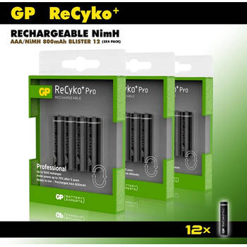 GP AAA oplaadbare batterijen - Recyko+ Pro - 800 mAh -voordeelverpakking - 12 stuks